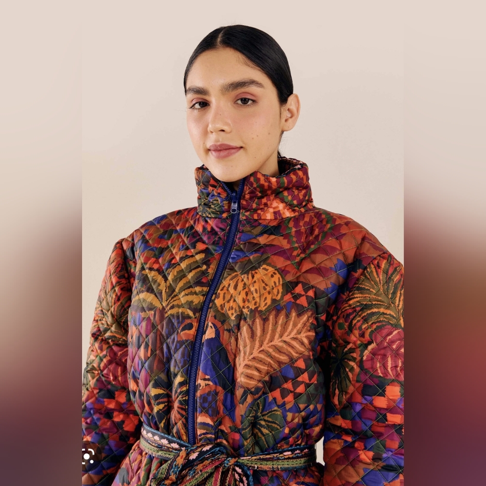 Farm Rio Mixed Patchwork Midi Puffer - Picture 3 of 12